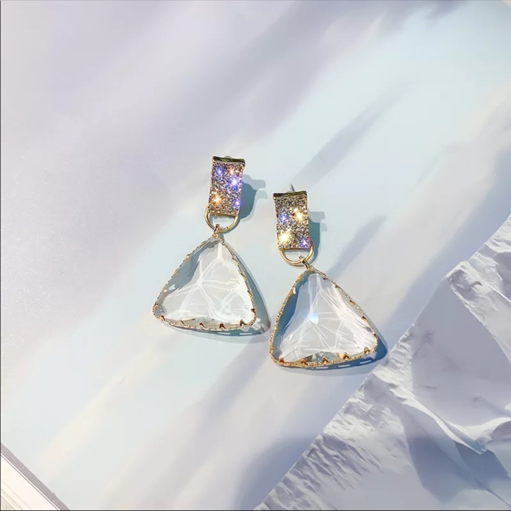 New geometry clear crystal drop earrings